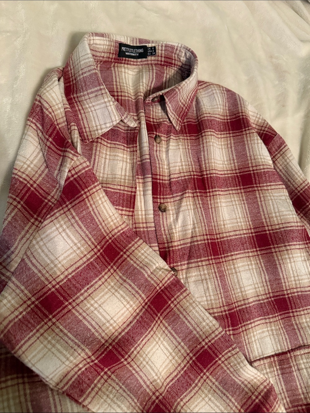 **CLEAR OUT** PrettyLittleThing Red and Cream Plaid Overshirt